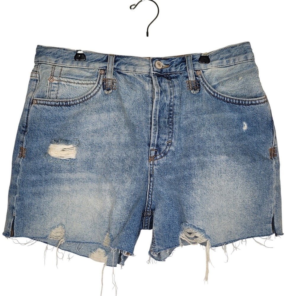 Free People Womens Makai Denim Cut Off Distressed‎ High Rise Jean Shorts Sz 29